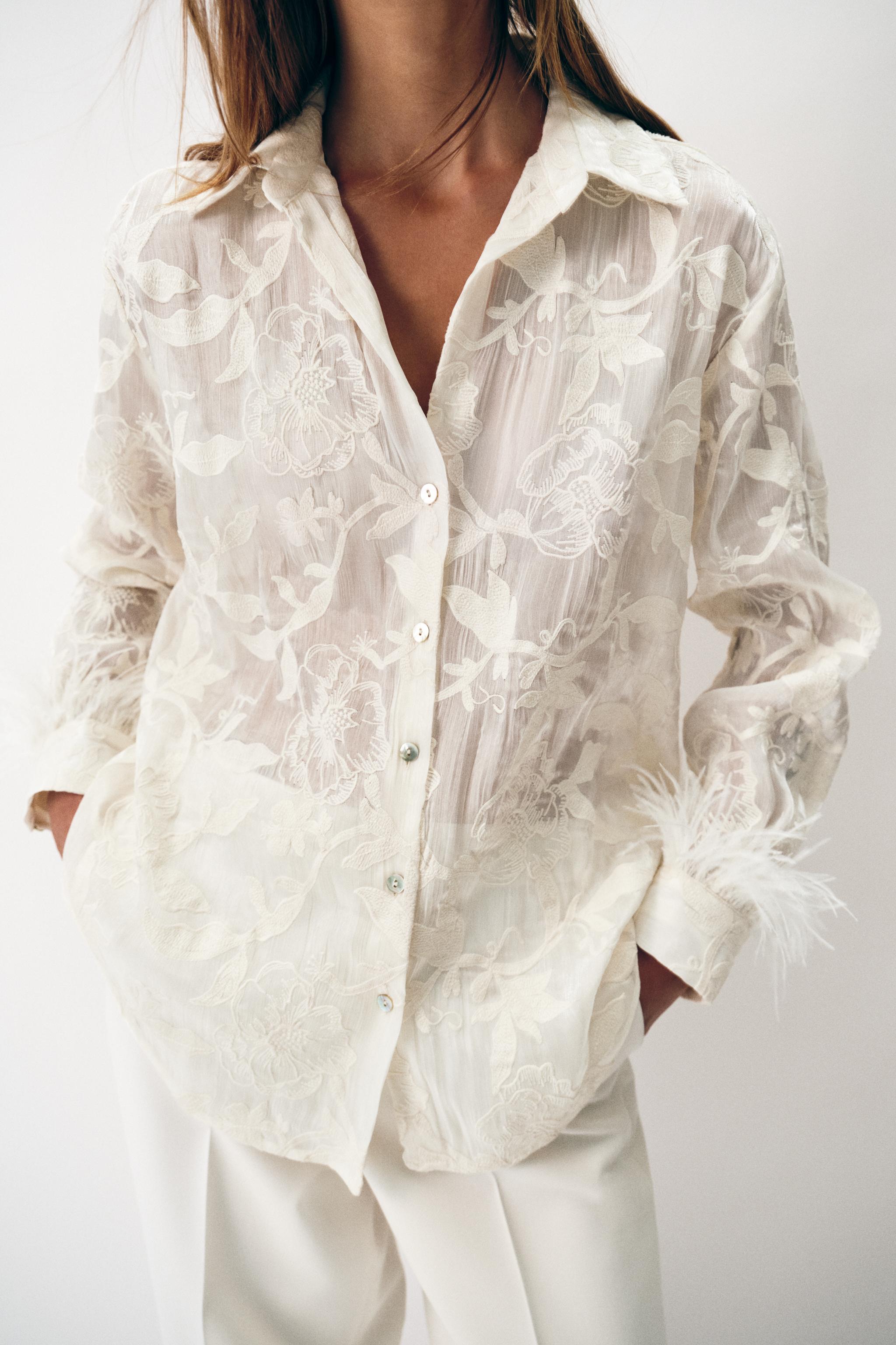 FEATHER EMBROIDERED SHIRT